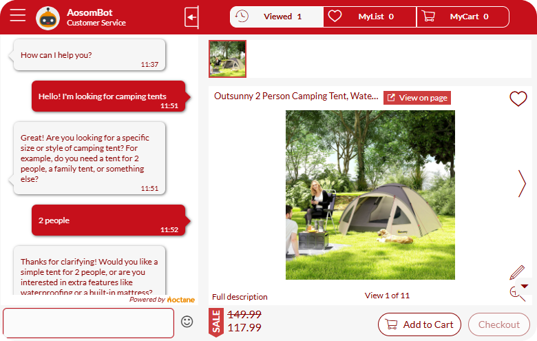 Aosom chat: conversational commerce example