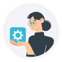 Woman holding a gear, symbolizing the automation of FAQs with advanced technology